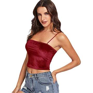 Romwe Burgundy Velvet Crop Cami Top for Women