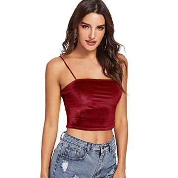 Romwe Burgundy Velvet Crop Cami Top for Women