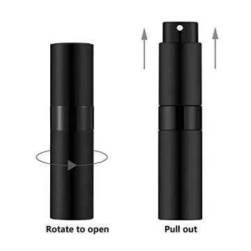 Lil Ray 8ml Portable Mini Perfume Atomizer(4 PCS)，Refilable Empty Small Spray Bottle for Travel, Twist Tpye Pocket Cologne Sprayer (Matte Black)