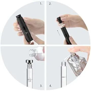 Lil Ray 8ml Portable Mini Perfume Atomizer(4 PCS)，Refilable Empty Small Spray Bottle for Travel, Twist Tpye Pocket Cologne Sprayer (Matte Black)