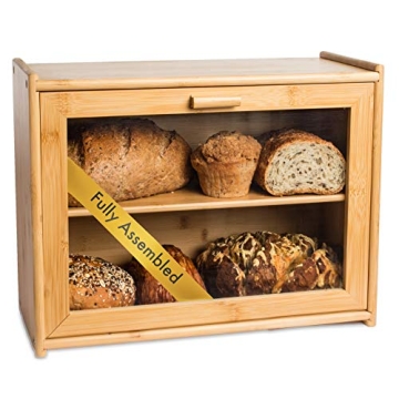 Laura's Green Kitchen Large Bamboo Bread Box with Window