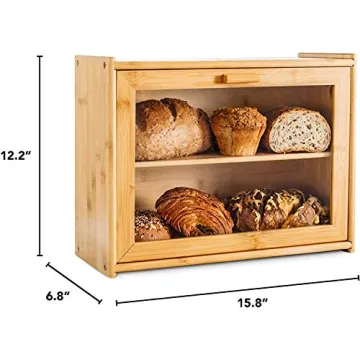 Laura's Green Kitchen Large Bamboo Bread Box with Window