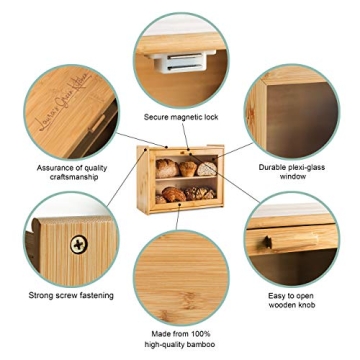 Laura's Green Kitchen Large Bamboo Bread Box with Window