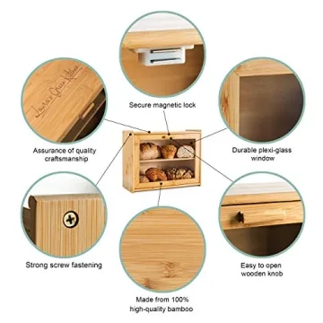 Laura's Green Kitchen Large Bamboo Bread Box with Window