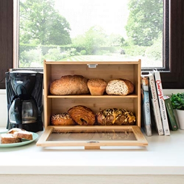 Laura's Green Kitchen Large Bamboo Bread Box with Window
