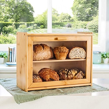 Laura's Green Kitchen Large Bamboo Bread Box with Window