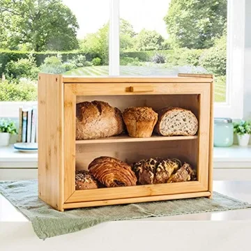 Laura's Green Kitchen Large Bamboo Bread Box with Window