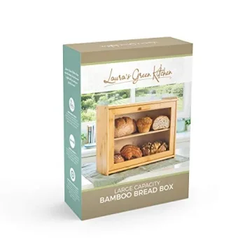 Laura's Green Kitchen Large Bamboo Bread Box with Window