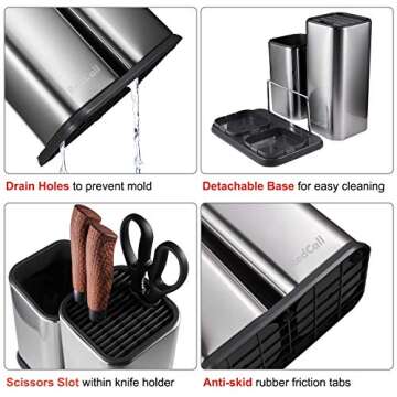 RedCall Kitchen Knife Holder,Stainless Steel Universal Knife Block Without Knives for Countertop,Modern Knife Utensil Holder for Counter,Edge-Protect Knife Storage Organizer (Stainless Steel (Silver))