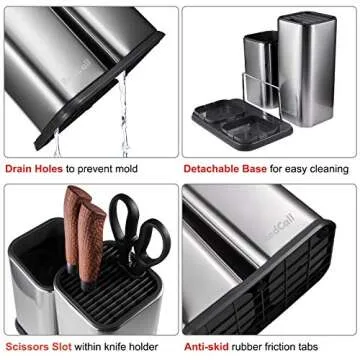 RedCall Kitchen Knife Holder,Stainless Steel Universal Knife Block Without Knives for Countertop,Modern Knife Utensil Holder for Counter,Edge-Protect Knife Storage Organizer (Stainless Steel (Silver))