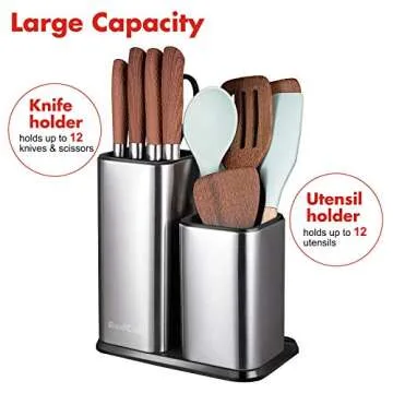 RedCall Kitchen Knife Holder,Stainless Steel Universal Knife Block Without Knives for Countertop,Modern Knife Utensil Holder for Counter,Edge-Protect Knife Storage Organizer (Stainless Steel (Silver))