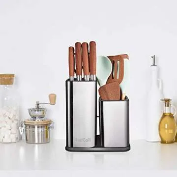 RedCall Kitchen Knife Holder,Stainless Steel Universal Knife Block Without Knives for Countertop,Modern Knife Utensil Holder for Counter,Edge-Protect Knife Storage Organizer (Stainless Steel (Silver))