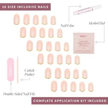 Glamnetic Press On Nails - Goal Digger | Glossy, Semi-Transparent, Short Round Nails, Reusable | 12 Sizes - 30 Nail Kit with Glue