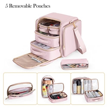Prokva Travel Makeup Bag with Removable Cases Pink