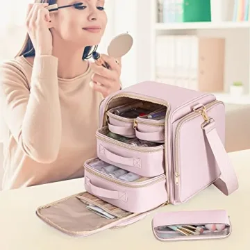 Prokva Travel Makeup Bag with Removable Cases Pink