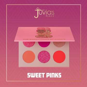 Juvia's Place Palette The Sweet Pinks - Deep Fuchsia, Soft & Sweet Pink, Shades of 6, Pressed Pigments Palette, Professional Makeup, Pigmented Pan Palette, Makeup Palette for Color & Shine