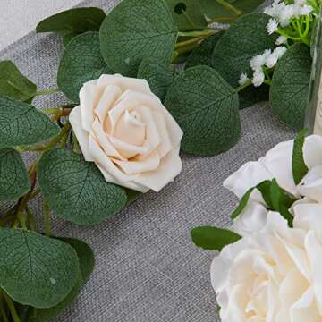 Belle Fleur Faux Eucalyptus Garland 6FT, 147 Pcs Leaves Christmas Greenery Garland for Wedding Backdrop Table Runner Decor