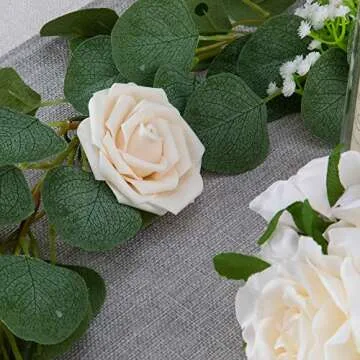 Belle Fleur Faux Eucalyptus Garland 6FT, 147 Pcs Leaves Christmas Greenery Garland for Wedding Backdrop Table Runner Decor