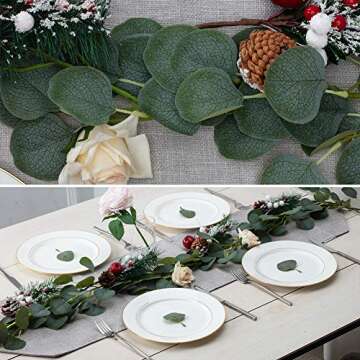 Belle Fleur Faux Eucalyptus Garland 6FT, 147 Pcs Leaves Christmas Greenery Garland for Wedding Backdrop Table Runner Decor