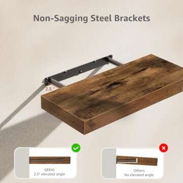 QEEIG Floating Shelves for Wall Bathroom Shelf Bedroom Kitchen Farmhouse Small Book Shelf 16 inch Set of 3, Rustic Brown (015-BN3)