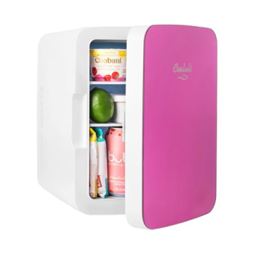 Cooluli 10L Mini Fridge for Bedroom, Car, Office Desk & Dorm - Portable Thermoelectric Cooler & Warmer for Food, Drinks, Skincare - Compact Refrigerator with Glass Front, Pink
