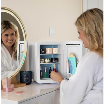 Cooluli 10L Mini Fridge for Bedroom, Car, Office Desk & Dorm - Portable Thermoelectric Cooler & Warmer for Food, Drinks, Skincare - Compact Refrigerator with Glass Front, Pink