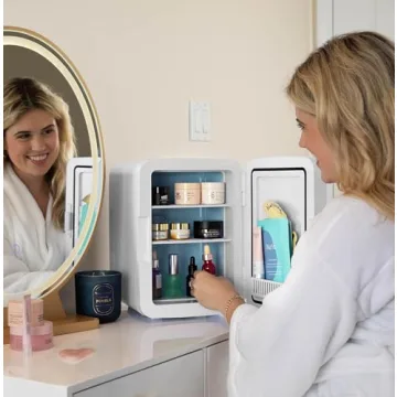 Cooluli 10L Mini Fridge for Bedroom, Car, Office Desk & Dorm - Portable Thermoelectric Cooler & Warmer for Food, Drinks, Skincare - Compact Refrigerator with Glass Front, Pink