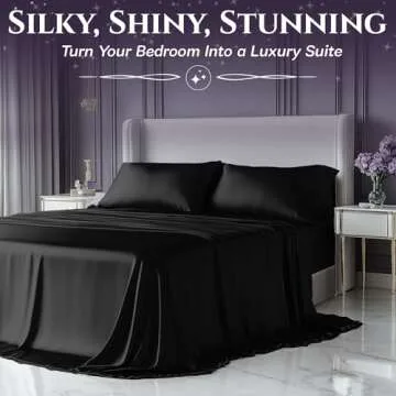 SLEEP SANCTUARY Satin Sheets Queen Size – 4 Piece Luxury Silky Bed Set, Softer Than Silk, 15" Deep Pocket, Cooling & Wrinkle-Free, Moisture-Wicking & Breathable for Hair & Skin (Black)