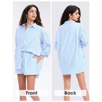 EXLURA Women's Summer 2 Piece Matching Shirt and Shorts