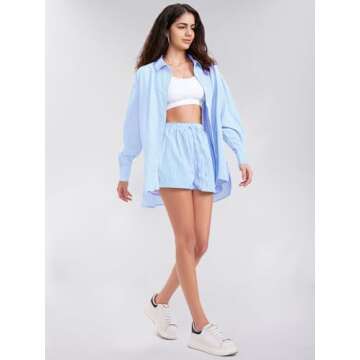 EXLURA Women's Summer 2 Piece Matching Shirt and Shorts
