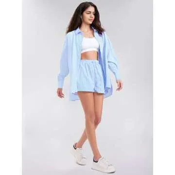 EXLURA Women's Summer 2 Piece Matching Shirt and Shorts