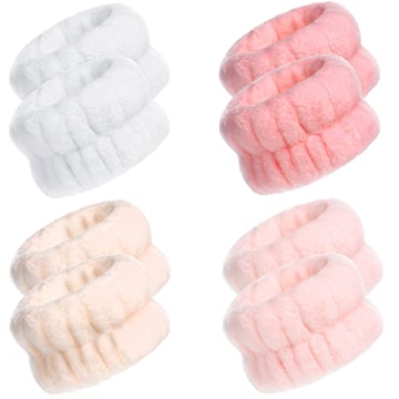 Chuangdi 4 Pairs Wrist Bands for Washing Face – Absorbent Microfiber Spa Bands in Pretty Colors