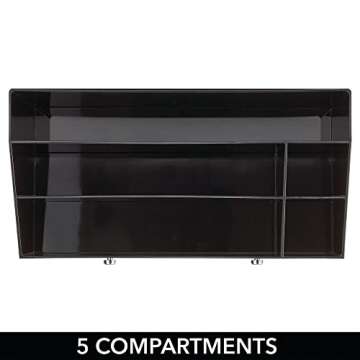 mDesign Plastic Makeup Storage Organizer with 2 Drawers and 5 Divided Sections for Bathroom, Vanity, Cabinet, Countertops - Storage for Cosmetics, Brushes, Blush - Lumiere Collection - Black/Clear