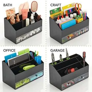 mDesign Plastic Makeup Storage Organizer with 2 Drawers and 5 Divided Sections for Bathroom, Vanity, Cabinet, Countertops - Storage for Cosmetics, Brushes, Blush - Lumiere Collection - Black/Clear