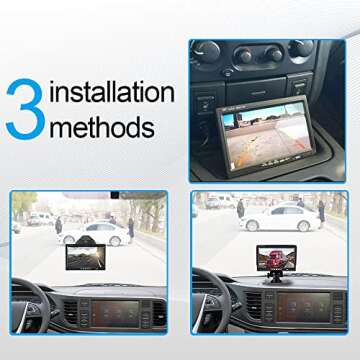 Hikity 7 Inch Vehicle Backup Camera Monitor only, Quad Split HD LCD Display Screen, Car Monitor for SUV Van RV Truck, V1/V2/V3/V4 Video Input, 9V/36V + Headrest Mounting Bracket & Dash Stand