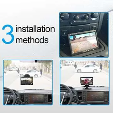 Hikity 7 Inch Vehicle Backup Camera Monitor only, Quad Split HD LCD Display Screen, Car Monitor for SUV Van RV Truck, V1/V2/V3/V4 Video Input, 9V/36V + Headrest Mounting Bracket & Dash Stand