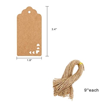 Koogel 100 PCS Kraft Paper Tags for Gift Wrapping