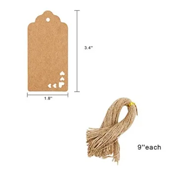 Koogel 100 PCS Kraft Paper Tags for Gift Wrapping