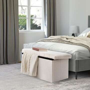 Seville Classics Cushioned Fabric Ottoman Hidden Storage Chest Footrest Chair, Padded Seat for Bedro...