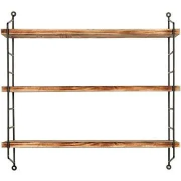 MyGift 23-Inch Modern Floating Shelves Industrial Metal and Rustic Burnt Brown Wood Adjustable Wall Mounted 3-Tier Display Shelf Unit Rack