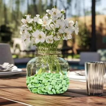 ROOFOO Flat Marbles Glass Gems Pebbles Gemstone Vase Fillers Beads for Vases Flat Gems Aquarium Stones Decorative,Fire Glass,Craft Mosaics,Garden Plants,Table Scatter Decor,DIY Ornaments,Green,2 LB