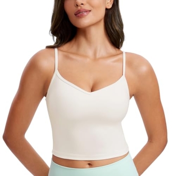 CRZ YOGA Butterluxe Womens Sweetheart Longline Sports Bra - Adjustable Thin Strap Workout Tank Tops ...