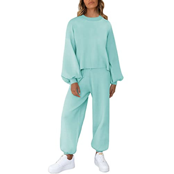 Viottiset Women's Turquoise Knit Sweatsuit Set - Stylish 2 Piece Loungewear