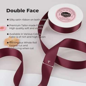 VATIN Double Face Wine Satin Ribbon for Gift Wrapping and Crafts