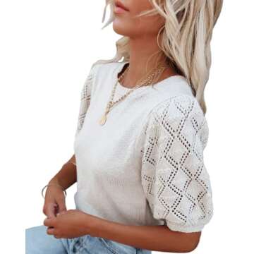Womens Short Sleeve Sweaters Crewneck Knit Pullover Tops 2025 Summer Casual Lightweight Crochet Blou...