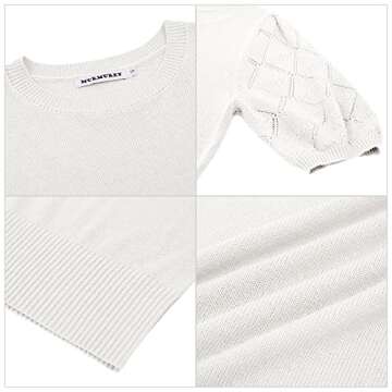Womens Short Sleeve Sweaters Crewneck Knit Pullover Tops 2025 Summer Casual Lightweight Crochet Blouse Shirt White