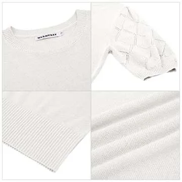 Womens Short Sleeve Sweaters Crewneck Knit Pullover Tops 2025 Summer Casual Lightweight Crochet Blouse Shirt White