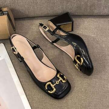 EDWRD Women's Mary Jane Shoes Sexy High Heels Horsebit Mary Jane Shoes Square Toe Block Heel Sandals,Black-38