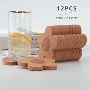 12PCS Cork Coasters - Absorbent Floral Design Set