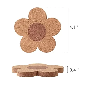 12PCS Cork Coasters - Absorbent Floral Design Set